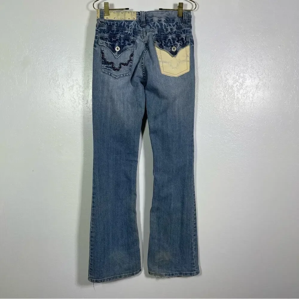 B.B. Jeans, Flare Jeans. Leather details on the pockets. Size 7/8. - Picture 3 of 6